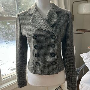 Vintage N&B Classic Zara Crop Blazer Black Herringbone Wool Blend 4